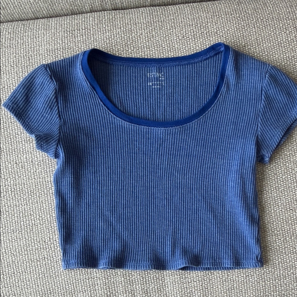 Stylish Blue Ribbed Crop Top
